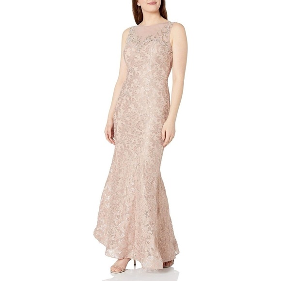 NWT Xscape Guipure Lace Beaded Embellished Pink Gown - Picture 1 of 10